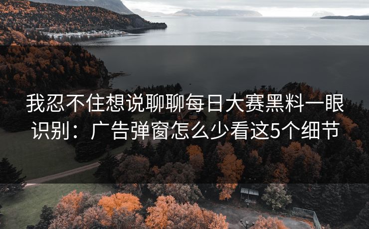 我忍不住想说聊聊每日大赛黑料一眼识别：广告弹窗怎么少看这5个细节